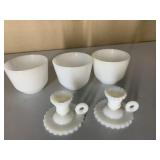 OPALINE GLASS CANDLE HOLDER, FRUIT CUPS