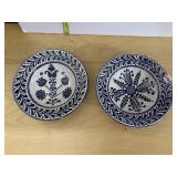 FOLK ART BLUE AND WHITE 10.5" D SIGNED ON BACK