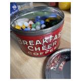 MARBLES IN A BREAKFAST CHEER COFFEE TIN