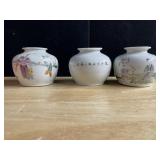 3 PORCELAIN EARLY 3" VASES 3 HAVE CHIPS ON EDGES