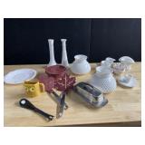 MILK GLASS VASES, GLOBES, HATS, VISION WARE, ETC.