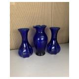BUD VASES 5" H BLUE GLASS