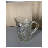 WATER PITCHER, HEAVY GLASS 9" H