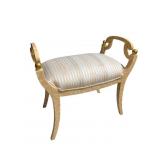 STRIPPED UPHL. VANITY BENCH W/ BRASS BALL