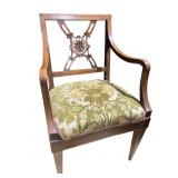 CARVED ITALIAN REGENCY ARMCHAIR W/ FLORAL UPHL.