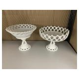 MILK GLASS PEDESTAL FRUIT BOWLS