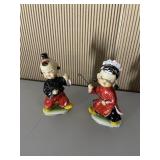 ORIENTAL GIRL & BOY FIGURINE BOY MISSING STICK,