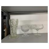 VASE, PEDESTAL BOWL, ETCHED BOWL