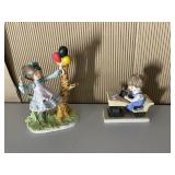 GIRL FIGURINE WITH BALLOONS, BOY AT DESK, ENSCO