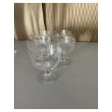 5 WINE GLASSES ETCHED GRAPE DESIGN