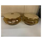 VINTAGE CELLULOID AMBER GLASS POWDER BOX JAR