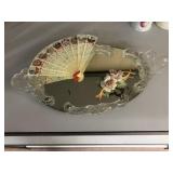 CAPODIMONTE FLOWER, PLASTIC FAN, DRESSER MIRROR,