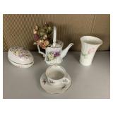 MIKASA VASE, AVON EGG, POLAND TEACUP, DECORATIVE