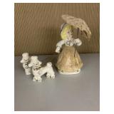 VINTAGE CERAMIC LACE GIRL WITH POODLES