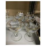6 WINE GLASSES WITH GOLD TRIM, WHITE FLOWERS