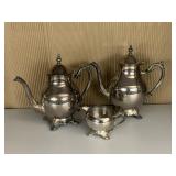 LENORD SILVER PLATE TEA POTS, CREAMER