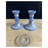 WEDGWOOD CANDLE STICKS WITH DRIP TRAY