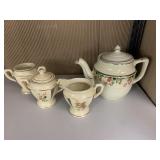 DRIP-O-LATOR, CREAMER, SUGAR, TEAPOT CHIPPED