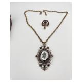 ROSE CARVED CENTER PENDANT AND VINTAGE AMBER