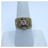 14K GOLD 5 BAND RING W/ CENTER DIAMOND .40 AND 8