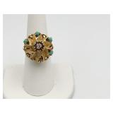 14K GOLD RING UNUSUAL SETTING W/ CENTER DIAMOND