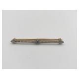14K SAPPHIRE CENTER BAR PIN 2" L - 26 GRAMS