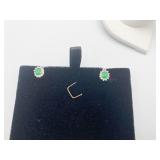 14K GOLD EMERALD AND DIAMOND SURROUND EARRINGS IN