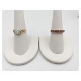 14K YELLOW GOLD RINGS - SZ 7 OPAL CENTER; RUBY