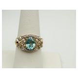 10K RING WITH SIMULATED DIAMOND SIDES BLUE