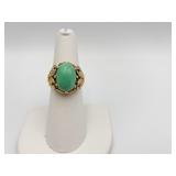 14K GOLD RING W/ OVAL CENTER TURQUOISE 2 TONE
