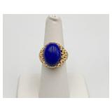 14K GOLD LAPIS OVAL CENTER RING SZ. 6 W/ OPEN