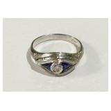 18K SYNTHETIC DIAMOND CENTER RING WITH BLUESTONE