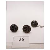 BOWLING CUFFLINKS AND TIE TACK SET BACK MARKED