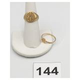 10K RINGS "EMC" SIGNET RING SZ. 5.5 AND 4 LEAF