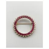 14K CIRCLE PIN W/ DIAMOND SURROUND - 1.25" D -