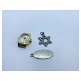 STERLING PENDANT MONOGRAMED L.C.H., TIMEX WATCH