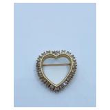 14K GOLD HEART PIN W/ 24 ROUND DIAMONDS -1" W X