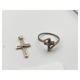 10 K CROSS PENDANT AND CROSS RING SIZE 9-