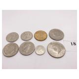 8 KENEDY HALVES COINS, JOHN ADAM $1.00, LIBERTY