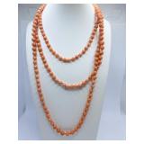 CORAL NECKLACE 52" L - SMALL PIECES SZ. 3-7 HAND