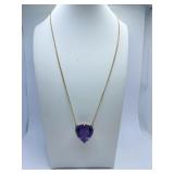 14K GOLD CHAIN W/ HEART SHAPE AMETHYST CENTER 18"