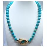 14K GOLD CLASP ON TURQUOISE NECKLACE - 18" L -