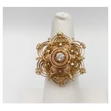 14K GOLD UNIQUE RING W. DIAMOND CENTER SZ. 5 7.2