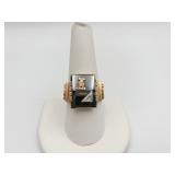 10K GOLD RING - "A"- SZ. 9 - DIAMOND IN TRIANGLE