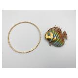 10K BANGLE BRACELET 5.18G & SILVER AND