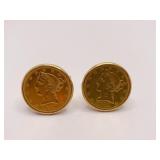 1880 LIBERTY HEAD $5.00 GOLD COINS CUFFLINK SET