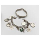 STERLING CHARM BRACELET W/ SOME CHARMS - 6