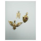 14 K "M" PENDANT, EAGLE, LION