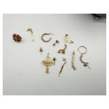 14K GROUP CROSS PENDANT EARRINGS ETC. 7.6 GRAMS