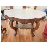 UNUSUAL OVAL SCALLOPED MARBLE TOP PARLOR TABLE